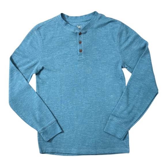 George Men's Small (34-36) Thermal Henley Shirt Long Sleeve Waffle Knit Teal - Picture 1 of 4